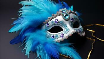 ai generiert gefiedert Maske bringt Eleganz zu beschwingt Karneval gras generiert durch ai foto