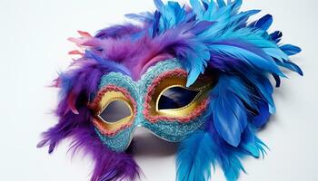 ai generiert gefiedert Maske, Kostüm, Eleganz, Geheimnis, Karneval gras generiert durch ai foto