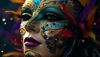 ai generiert glamourös Frauen im bunt Masken verströmen Eleganz generiert durch ai foto