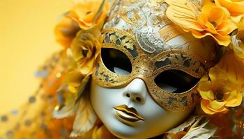 ai generiert golden Eleganz im ein Maskerade von Geheimnis generiert durch ai foto