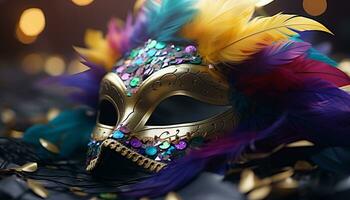 ai generiert gefiedert Maske fügt hinzu Eleganz zu beschwingt Karneval Feier generiert durch ai foto
