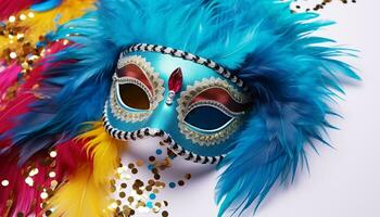 ai generiert bunt Gefieder schmücken Masken beim ein festlich Karneval generiert durch ai foto