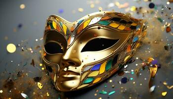 ai generiert glänzend Gold Maske bringt Eleganz zu Feier generiert durch ai foto