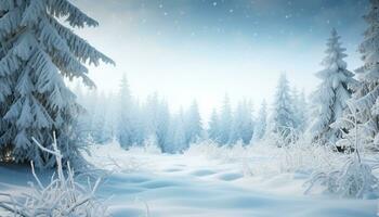 ai generiert Winter Wald, Schnee bedeckt Bäume, Natur still Schönheit generiert durch ai foto