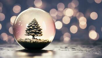 ai generiert glühend Weihnachten Baum beleuchtet im schneebedeckt Wald generiert durch ai foto