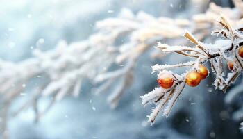 ai generiert Winter Natur, Schnee bedeckt Ast im das Wald generiert durch ai foto