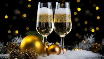 ai generiert Champagner Glas scheint im festlich Winter Feier generiert durch ai foto