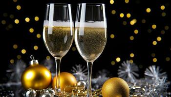 ai generiert glänzend Gold Champagner Glas feiert das beschwingt Party generiert durch ai foto