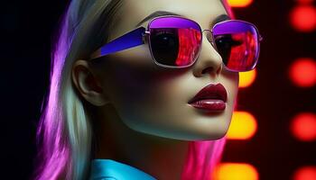 ai generiert jung Frau mit Sonnenbrille strahlt aus Eleganz und Sinnlichkeit generiert durch ai foto