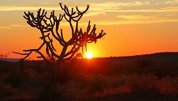 ai generiert Silhouette von Baum im still Sonnenuntergang Landschaft generiert durch ai foto