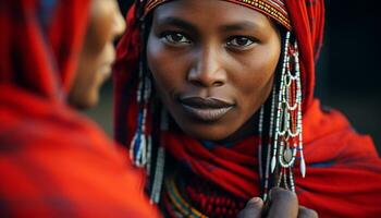 ai generiert lächelnd jung afrikanisch Frau im traditionell Kleidung generiert durch ai foto