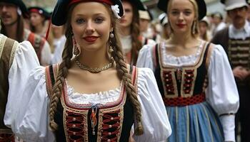 ai generiert traditionell Kleidung, Frauen, traditionell Festival, Deutsche Kultur generiert durch ai foto