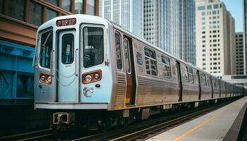 ai generiert Stadt Leben im Bewegung, U-Bahn Zug, der Verkehr eilen generiert durch ai foto