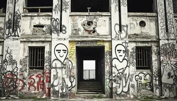 ai generiert Graffiti bedeckt Wände darstellen das Stadt grobkörnig, verlassen Leben generiert durch ai foto