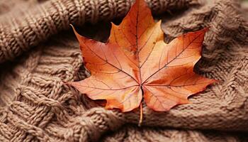 ai generiert Herbst Blatt Muster auf Tisch, beschwingt Farben generiert durch ai foto