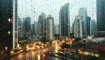 ai generiert Nachtzeit Stadtbild, Wolkenkratzer erleuchten das städtisch Horizont generiert durch ai foto