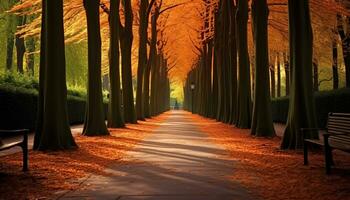 ai generiert still Herbst Wald, Sonnenlicht Farben beschwingt Farben generiert durch ai foto