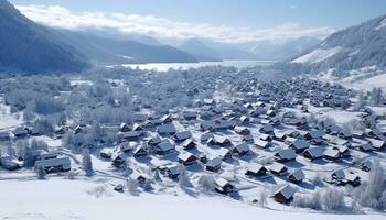 ai generiert Winter Berg Landschaft, ein schneebedeckt Abenteuer wartet generiert durch ai foto