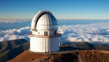 ai generiert Astronomie Teleskop erfasst milchig Weg im Berg Landschaft generiert durch ai foto