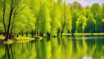 ai generiert still Szene von Grün Wiese spiegelt beschwingt Natur generiert durch ai foto