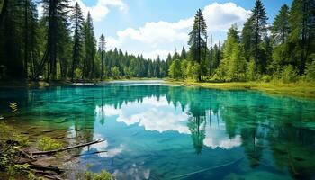 ai generiert majestätisch Berg Gipfel spiegelt im still Teich generiert durch ai foto