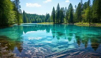 ai generiert majestätisch Berg Gipfel spiegelt im still Teich generiert durch ai foto