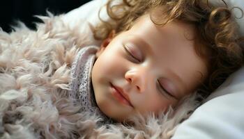 ai generiert süß Baby Schlafen, friedlich und umgeben durch Wärme generiert durch ai foto