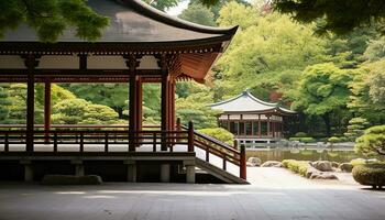 ai generiert uralt Pagode im still japanisch formal Garten generiert durch ai foto