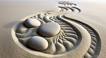 ai generiert glatt Stein Muster auf sandig Strand, still Küste generiert durch ai foto
