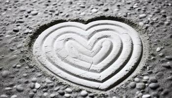 ai generiert Liebe Symbol im Natur, Herz geformt Stein auf nass Sand generiert durch ai foto