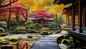 ai generiert Herbst Blätter Farbe japanisch Garten mit beschwingt Farben, generiert durch ai foto