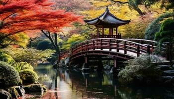 ai generiert Herbst Blätter Farbe still japanisch Landschaft mit Schönheit, generiert durch ai foto