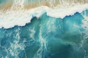 ai generiert Antenne Aussicht von Meer Strand Welle, Ozean Wellen auf das Strand wie ein Hintergrund Hintergrund, Meer mit Blau Wasser Wellen ai generiert foto