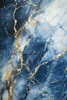 ai generiert Vertikale Blau Weiß golden natürlich Marmor Stein Textur, abstrakt Hintergrund foto