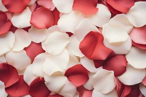 ai generiert rot und Weiß Rose Blütenblätter. Valentinstag Tag Hintergrund. generativ ai foto