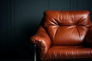 ai generiert Jahrgang Leder braun Stuhl im ein modern minimalistisch Innere. generativ ai foto