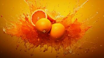 ai generiert Mandarine Farbe Spritzen Hintergrund foto