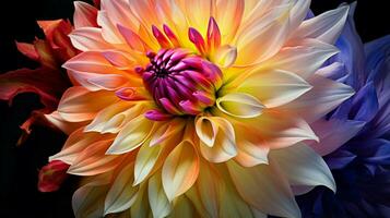 ai generiert beschwingt Dahlie blühen ein platzen von multi farbig Schönheit foto