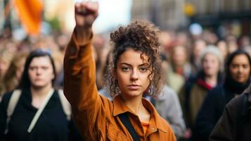 ai generiert Protest März auf Stadt Straße. ai generiert. foto