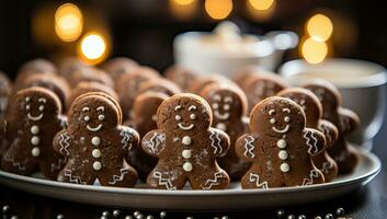 ai generiert Weihnachten Lebkuchen Kekse im das gestalten von ein Schneemann. ai generiert. foto