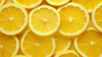 ai generiert frisch Zitrone Scheiben Hintergrund. gesund, gesund Leben, Frucht, Gelb foto