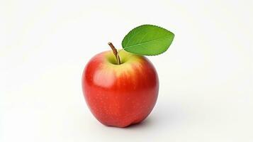 ai generiert reif Apfel mit Blatt auf Weiß Hintergrund. frisch, gesund, gesund Leben, Obst foto