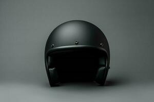 ai generiert klassisch Motorrad Helm Attrappe, Lehrmodell, Simulation auf grau Hintergrund foto