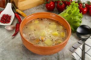 hausgemacht Hähnchen Suppe mit Gemüse foto