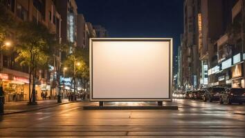 ai generiert leer Werbung Banner auf das Straße beim Nacht foto