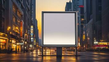 ai generiert leer Werbung Banner auf das Straße beim Nacht foto