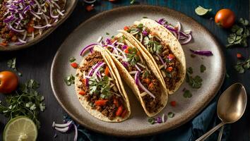 ai generiert köstlich appetitlich Taco mit Fleisch und Zwiebel auf alt Hintergrund foto