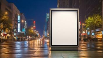 ai generiert leer Werbung Banner auf das Straße beim Nacht foto