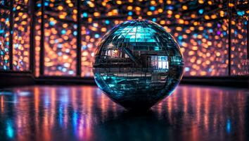 ai generiert schön farbig Disko Ball Nahansicht foto