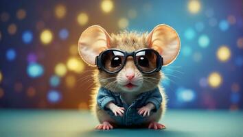 ai generiert süß komisch Maus tragen Sonnenbrille foto